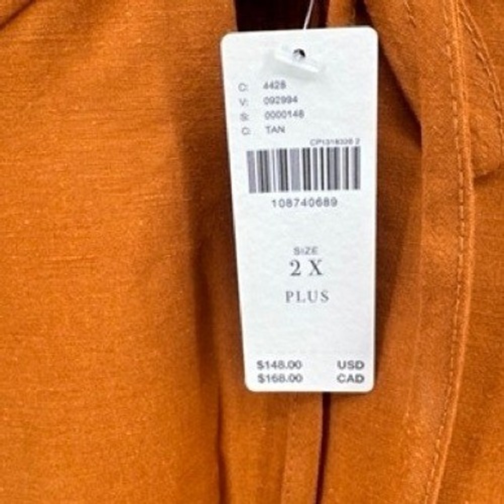 Anthropologie NEW Tan Linen Tie Front Smocked Mini Dress 2X Boho Coastal Curvy - Picture 7 of 9